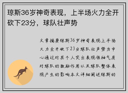 琼斯36岁神奇表现，上半场火力全开砍下23分，球队壮声势